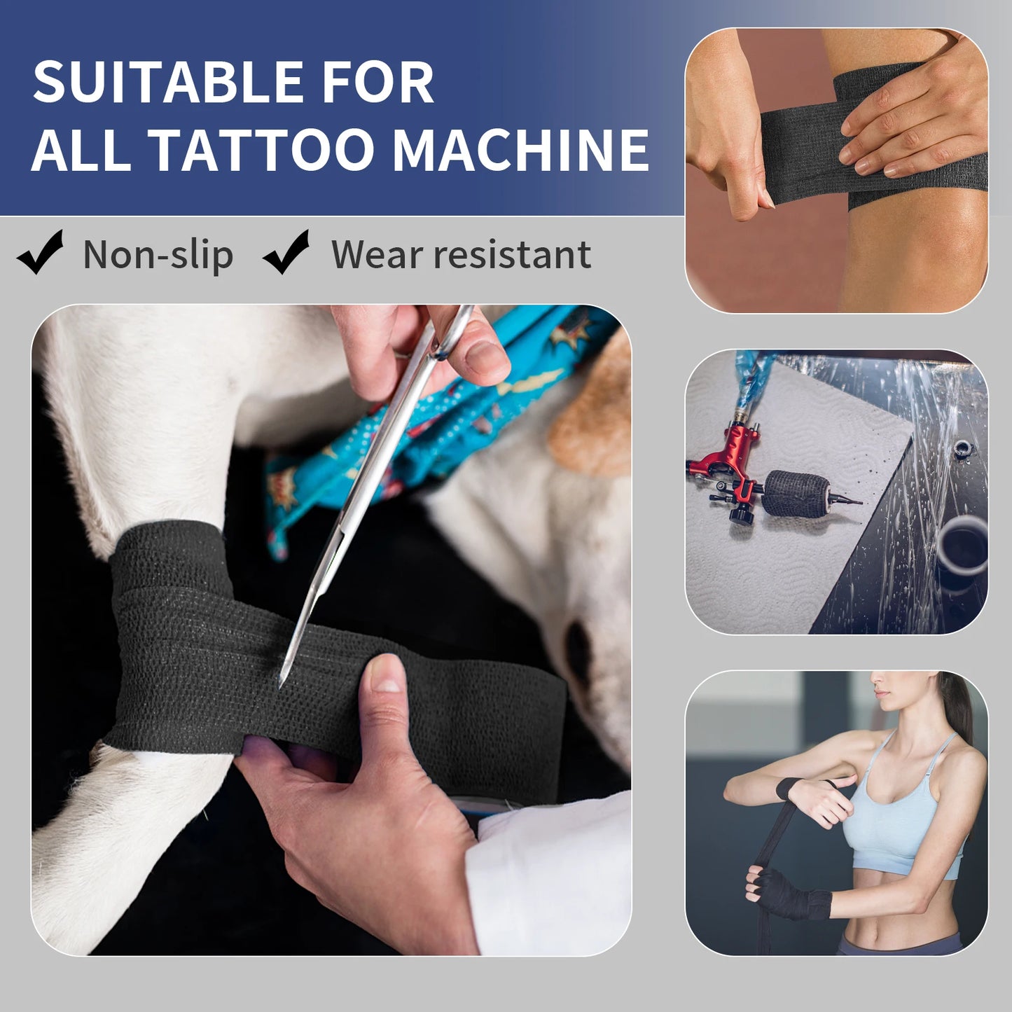 3/6/12/24/48 PCS Tattoo Grip Cover Wrap Disposable Black  Bandage For Tattoo Grip Bandage Machine Tape Tube Accessories