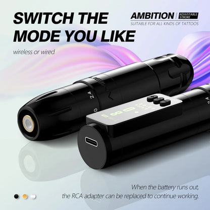 Ambition Sally Coreless Motor Adjustable Stroke Wireless Machine Tattoo Pen 2.0mm-3.5mm Rotary Permanent Makeup Tattoo Supplies