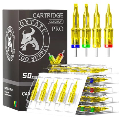 Cartouches d'Aiguilles Tatouage Troytatu PRO 50 Pièces – 316 Inox, Stérilisées EO Gas, 4 Types RL/RS/RM/M1