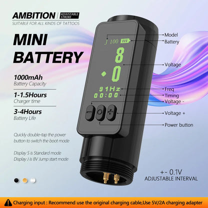 Ambition Sally Coreless Motor Adjustable Stroke Wireless Machine Tattoo Pen 2.0mm-3.5mm Rotary Permanent Makeup Tattoo Supplies