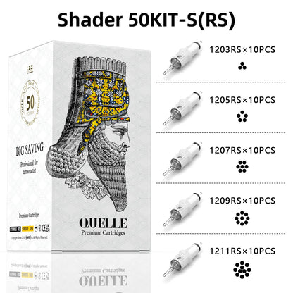 QUELLE 50Pcs Mixed Tattoo Cartridges RL/RS/RM 0.30/0.35mm Disposable Safety Needles Syringes With Membrane Make For Machine