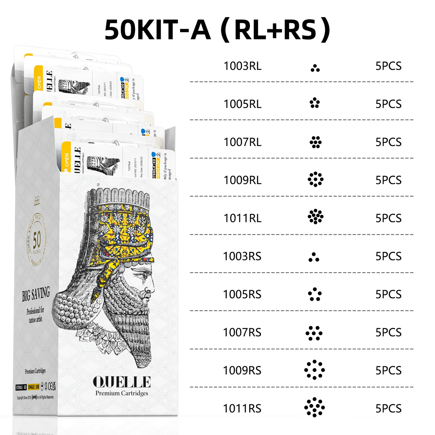 QUELLE 50Pcs Mixed Tattoo Cartridges RL/RS/RM 0.30/0.35mm Disposable Safety Needles Syringes With Membrane Make For Machine