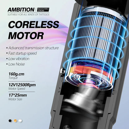 Ambition Sally Wireless Permanent Makeup Machine Tattoo Pen Rotary 2.0-3.5mm adjustable stroke Coreless Motor Tattoo Supplies