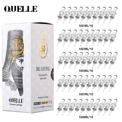 QUELLE 50Pcs Mixed Tattoo Cartridges RL/RS/RM 0.30/0.35mm Disposable Safety Needles Syringes With Membrane Make For Machine