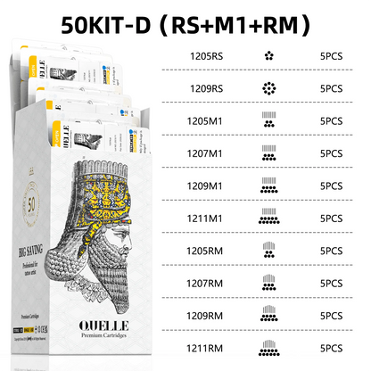 QUELLE 50Pcs Mixed Tattoo Cartridges RL/RS/RM 0.30/0.35mm Disposable Safety Needles Syringes With Membrane Make For Machine