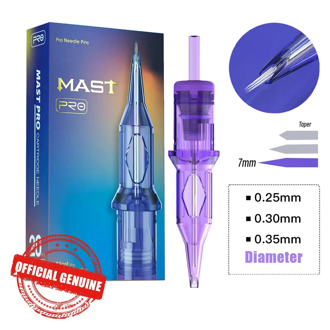 MAST Pro Tattoo Needles Cartridge Round Liner 7mm Taper Precise Sharp Ink Flow Suitable for Tattoo or Permanent Makeup (PMU)Work