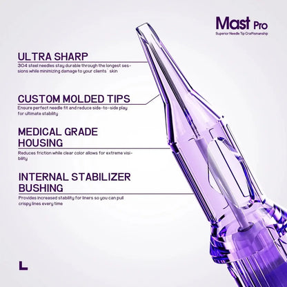 MAST Pro Tattoo Needles Cartridge Round Liner 7mm Taper Precise Sharp Ink Flow Suitable for Tattoo or Permanent Makeup (PMU)Work