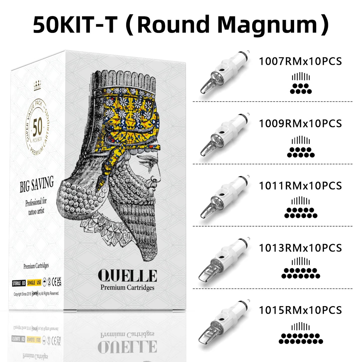 QUELLE 50Pcs Mixed Tattoo Cartridges RL/RS/RM 0.30/0.35mm Disposable Safety Needles Syringes With Membrane Make For Machine