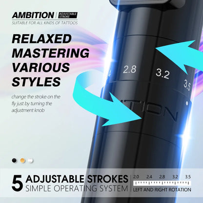 Ambition Sally Coreless Motor Adjustable Stroke Wireless Machine Tattoo Pen 2.0mm-3.5mm Rotary Permanent Makeup Tattoo Supplies